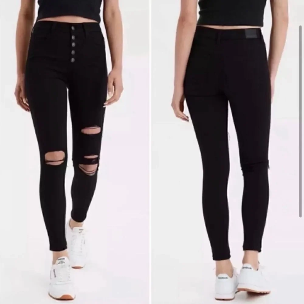 American Eagle Next Level Stretch Super Hi Rise Jegging Black Distress - Picture 11 of 11